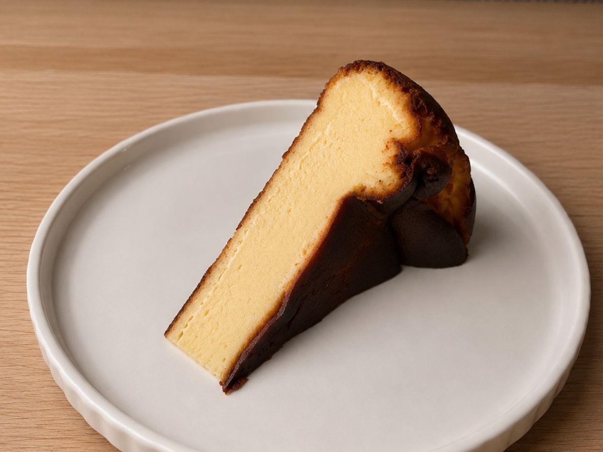 A slice of San Sebastián cheesecake